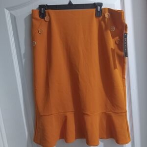 NYC Orange Pencil Skirt with Button Accents